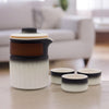 Portable Teapot, Infuser & Cup Set Travel Pack in Black, White & Brown Ceramic