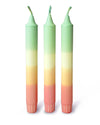 Green Yellow Red Handmade Dip Dye Taper Candle