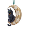Black Cat on Crescent Moon Christmas Hanging Ornament - 9cm