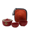 Portable Black or Red Asian Money Cat Teapot Set with Two Cups - Travel Pack