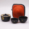 Portable Black or Red Asian Money Cat Teapot Set with Two Cups - Travel Pack