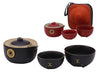 Portable Black or Red Asian Money Cat Teapot Set with Two Cups - Travel Pack