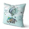 Off to the Races - Hot Air Balloon Light Blue Cushion 18"