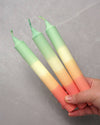 Green Yellow Red Handmade Dip Dye Taper Candle