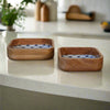 Blue and White Square Mango Wood Bowl Set of 2