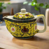 Small Herbal Oriental Design Yellow Infuser Teapot & Cups