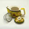 Small Herbal Oriental Design Yellow Infuser Teapot & Cups