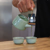 Herbal Jade Teapot Set with Smooth Gloss Finish & Two Cups
