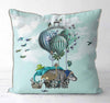 Off to the Races - Hot Air Balloon Light Blue Cushion 18"