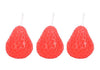 Three red strawberry candles on a white background