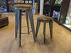 Aviation Inspired Industrial Iron Stools w/ Tan Faux Leather Seat
