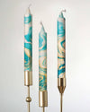 Gold & Turquoise Marble Swirl Handmade Taper Candle