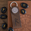 Viking Rune Symbols Compass on Faux Leather Keyring