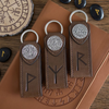 Viking Rune Symbols Compass on Faux Leather Keyring