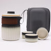 Portable Teapot, Infuser & Cup Set Travel Pack in Black, White & Brown Ceramic