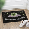 Earthlings Welcome Funny Alien UFO Black Doormat