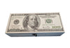 U.S. hundred-dollar bills on a box