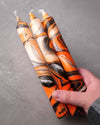 Black & Fiery Orange Marble Swirl Taper Candle