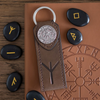 Viking Rune Symbols Compass on Faux Leather Keyring