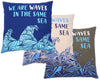 Set of 3 x We Are Waves In The Same Sea Cushions Covers - Grey/Blue/Natural