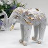 Large Tribal Wooden Elephant Statues - Gold & Turquoise/White