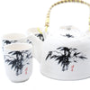 Oriental White & Black Design Teapot with 6 Cups Set