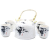 Oriental White & Black Design Teapot with 6 Cups Set