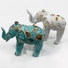 Large Tribal Wooden Elephant Statues - Gold & Turquoise/White
