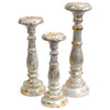 Vintage Style Wooden Candle Stick Holders in White Gold or Turquoise Gold