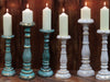 Vintage Style Wooden Candle Stick Holders in White Gold or Turquoise Gold