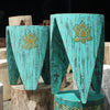 Pair of Interlocking Tables/Stools in Turquoise/Whitewash/Natural Tone