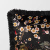 Neon Pagoda Chinoiserie Fringed Black Velvet Throw Cushion 18"