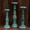 Vintage Style Wooden Candle Stick Holders in White Gold or Turquoise Gold