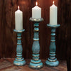 Vintage Style Wooden Candle Stick Holders in White Gold or Turquoise Gold