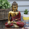 Hand-Painted Large Style Buddha Statue22 x 14cm - Antique Gold w Teal or Red