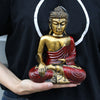 Hand-Painted Large Style Buddha Statue22 x 14cm - Antique Gold w Teal or Red