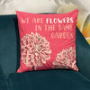 Set Of 3 x 'We Are Flowers In The Same Garden' Cushion Covers - Pink/Natural/Green