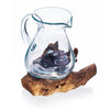 Hand-Crafted Molten Glass Water/Wine Jug on Wooden Stand