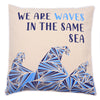 Set of 3 x We Are Waves In The Same Sea Cushions Covers - Grey/Blue/Natural