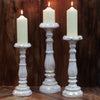 Vintage Style Wooden Candle Stick Holders in White Gold or Turquoise Gold
