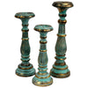 Vintage Style Wooden Candle Stick Holders in White Gold or Turquoise Gold