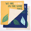 Set of 3 x We are Leaves on the Same Tree Cushion Covers - Yellow, Blue and Natural