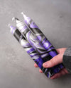 Black, Purple & Silver Marble Swirl Taper Candle