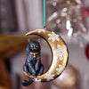 Black Cat on Crescent Moon Christmas Hanging Ornament - 9cm