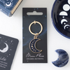 Crescent Moon Phase Gold Enamel Keyring in Black or Cream