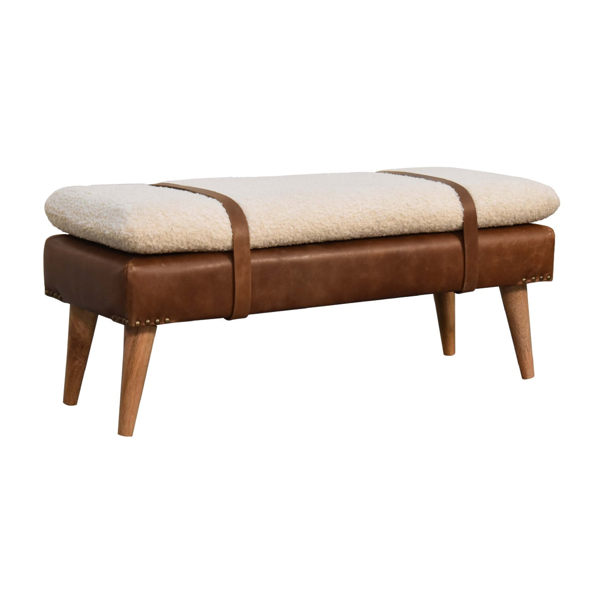 Bouclé Buffalo Hide Leather Bench– Clumzy