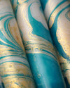 Gold & Turquoise Marble Swirl Handmade Taper Candle