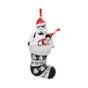 Christmas ornament featuring a Stormtrooper from Star Wars in a Santa hat and stocking.