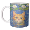 Mug with a design of a cat swimming among water lilies