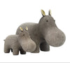 Cute Textured Grey & Silver Resin Hippo Family Sculptures